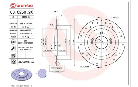 Bromsskiva 08C2502X Brembo