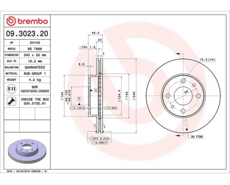 Bromsskiva 09.3023.20 Brembo, bild 4