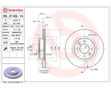 Bromsskiva 09.3149.14 Brembo, bild 4