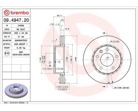 Bromsskiva 09.4947.20 Brembo, bild 4