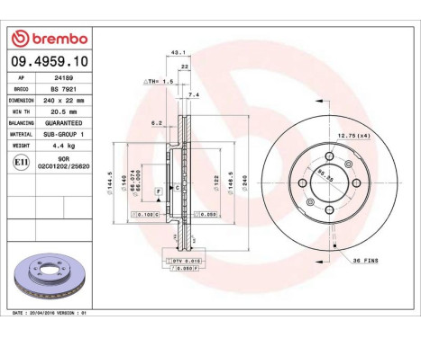 Bromsskiva 09.4959.10 Brembo, bild 4