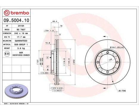 Bromsskiva 09.5004.10 Brembo, bild 4