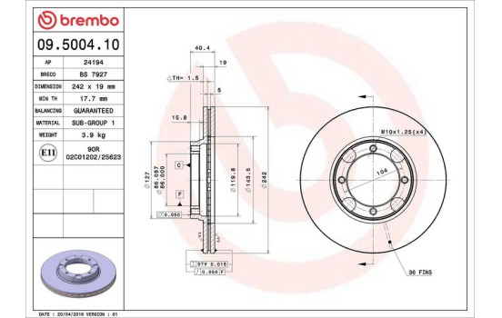 Bromsskiva 09.5004.10 Brembo, bild 4