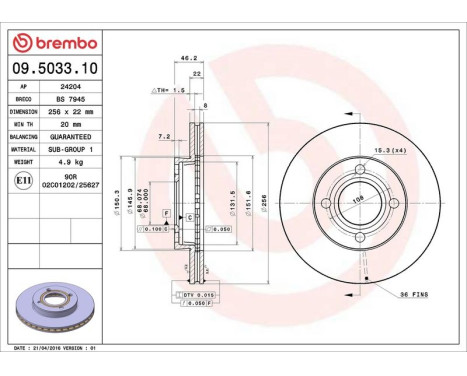 Bromsskiva 09.5033.10 Brembo, bild 4