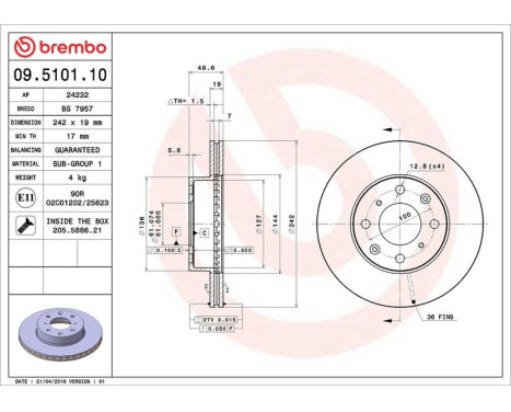 Bromsskiva 09.5101.10 Brembo, bild 4