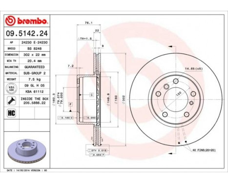 Bromsskiva 09.5142.24 Brembo, bild 2