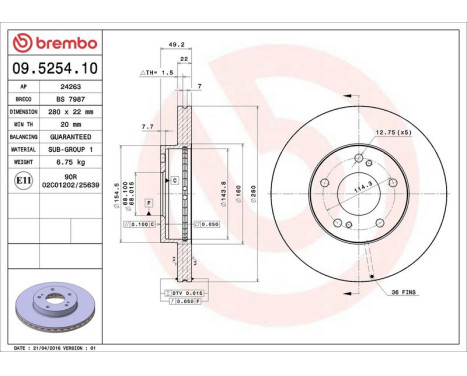 Bromsskiva 09.5254.10 Brembo, bild 4