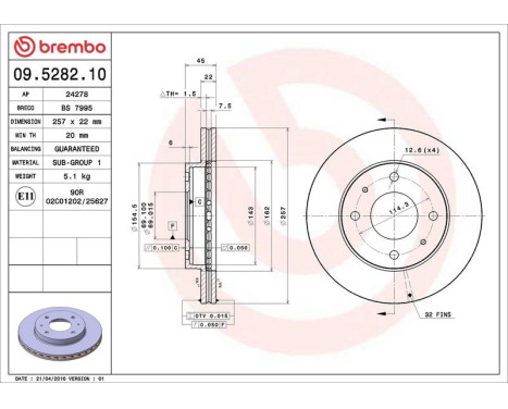 Bromsskiva 09.5282.10 Brembo, bild 4