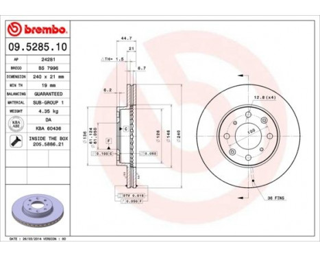 Bromsskiva 09.5285.10 Brembo, bild 3