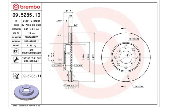 Bromsskiva 09.5285.10 Brembo, bild 4
