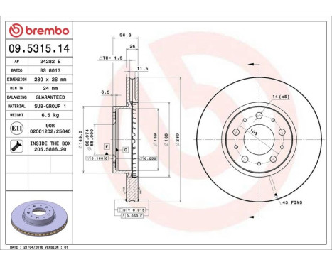 Bromsskiva 09.5315.14 Brembo, bild 4