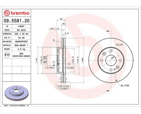 Bromsskiva 09.5581.20 Brembo, bild 3