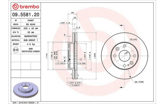 Bromsskiva 09.5581.20 Brembo, bild 3