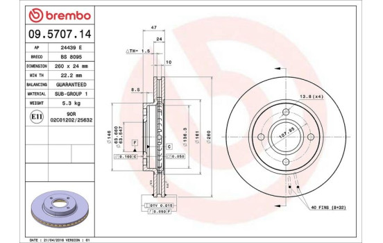 Bromsskiva 09.5707.14 Brembo, bild 4