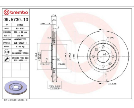 Bromsskiva 09.5730.10 Brembo, bild 4