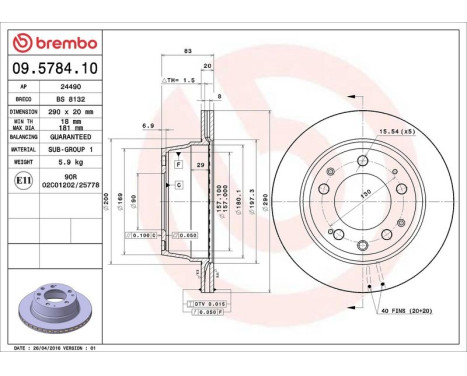 Bromsskiva 09.5784.10 Brembo, bild 4