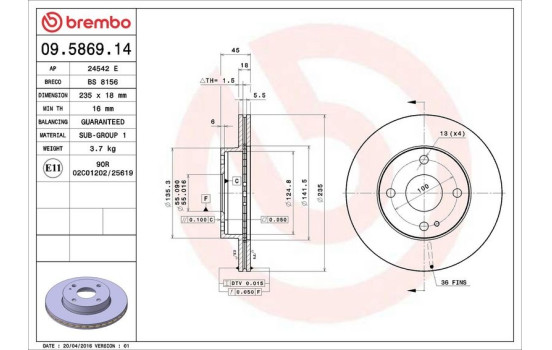 Bromsskiva 09.5869.14 Brembo, bild 5