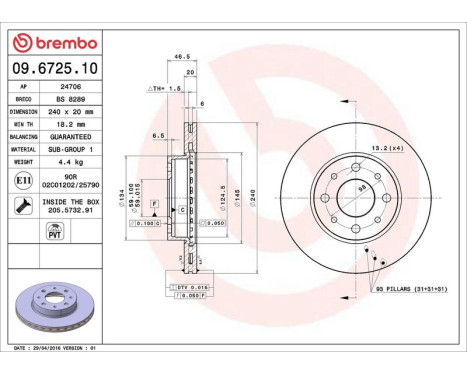 Bromsskiva 09.6725.10 Brembo, bild 4