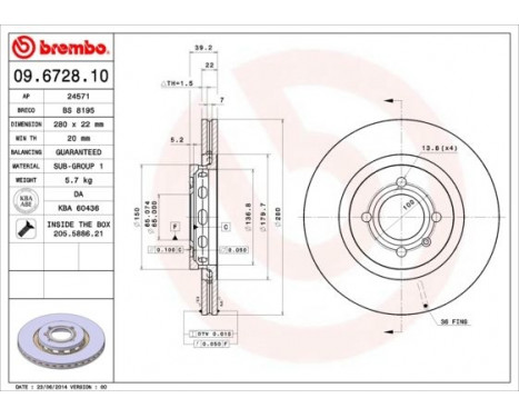 Bromsskiva 09.6728.10 Brembo, bild 3