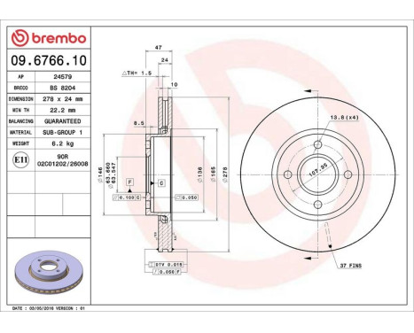 Bromsskiva 09.6766.10 Brembo, bild 4