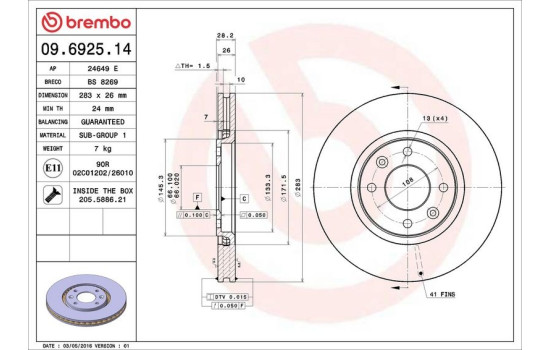 Bromsskiva 09.6925.14 Brembo, bild 4