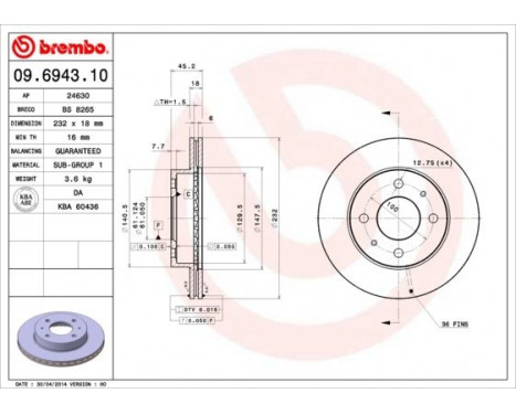 Bromsskiva 09.6943.10 Brembo, bild 3