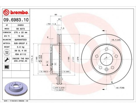 Bromsskiva 09.6983.10 Brembo, bild 3