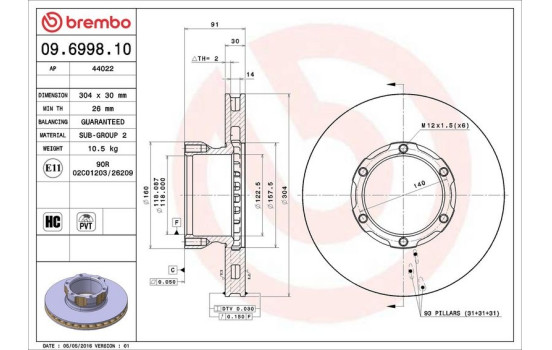 Bromsskiva 09.6998.10 Brembo, bild 2