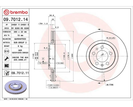 Bromsskiva 09.7012.14 Brembo, bild 4