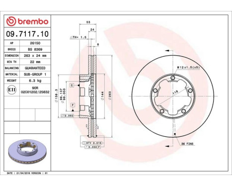 Bromsskiva 09.7117.10 Brembo, bild 4