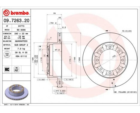 Bromsskiva 09.7263.20 Brembo, bild 2