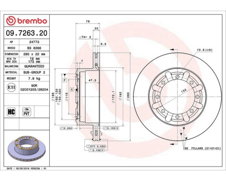 Bromsskiva 09.7263.20 Brembo, bild 3