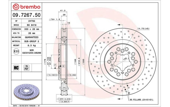 Bromsskiva 09.7267.50 Brembo, bild 3