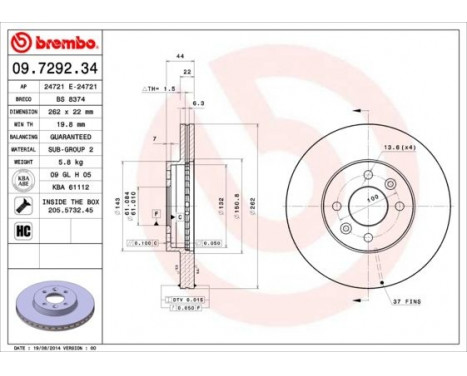 Bromsskiva 09.7292.34 Brembo, bild 3