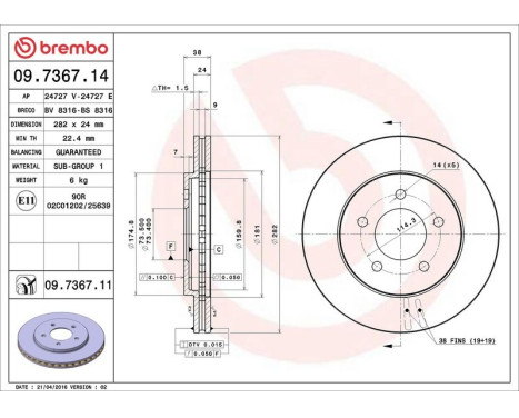 Bromsskiva 09.7367.14 Brembo, bild 4