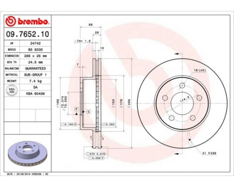 Bromsskiva 09.7652.10 Brembo, bild 3