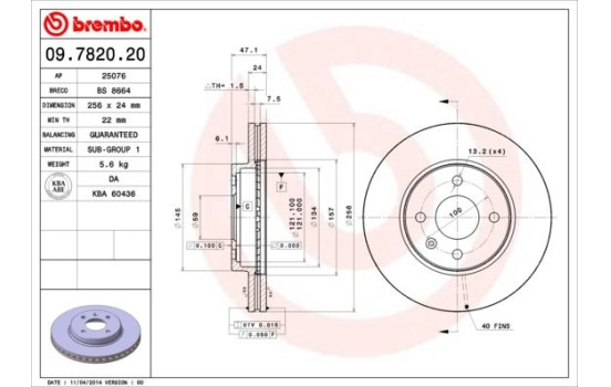 Bromsskiva 09.7820.20 Brembo, bild 2
