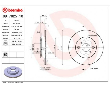 Bromsskiva 09.7825.10 Brembo, bild 3