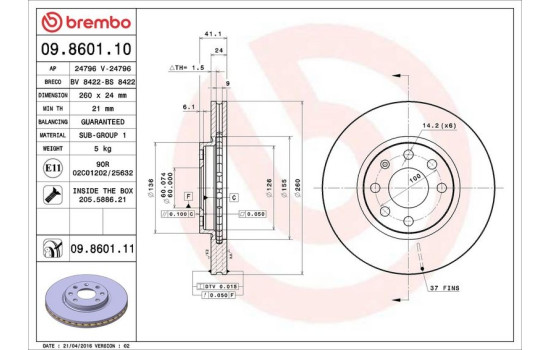 Bromsskiva 09.8601.10 Brembo, bild 4