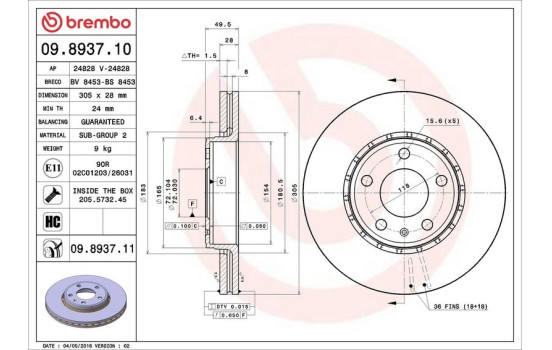Bromsskiva 09.8937.10 Brembo, bild 4