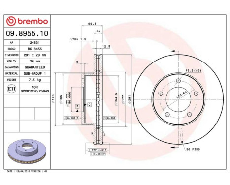 Bromsskiva 09.8955.10 Brembo, bild 4