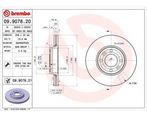 Bromsskiva 09.9078.20 Brembo, bild 2