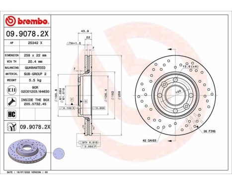 Bromsskiva 09.9078.2X Brembo