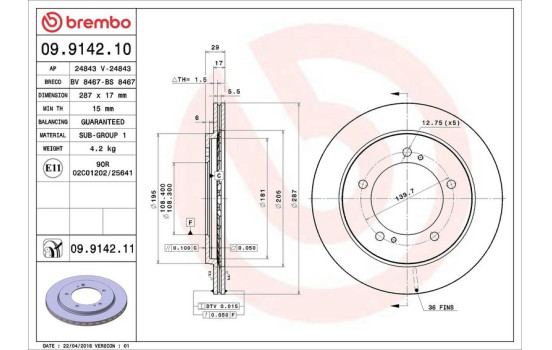Bromsskiva 09.9142.10 Brembo, bild 4