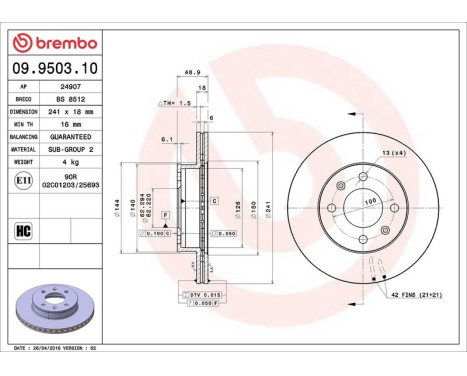 Bromsskiva 09.9503.10 Brembo, bild 4