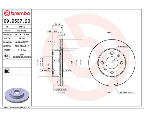 Bromsskiva 09.9537.20 Brembo, bild 4