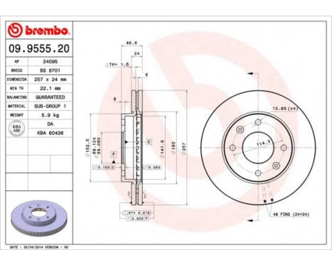 Bromsskiva 09.9555.20 Brembo, bild 2