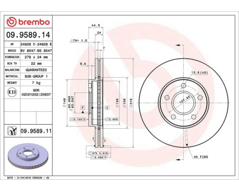 Bromsskiva 09.9589.14 Brembo, bild 4