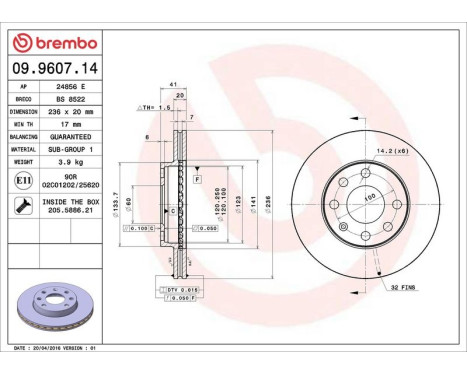 Bromsskiva 09.9607.14 Brembo, bild 4