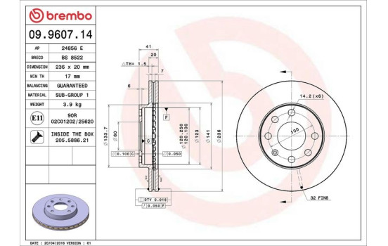 Bromsskiva 09.9607.14 Brembo, bild 4